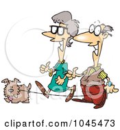 Poster, Art Print Of Cartoon Senior Couple Walking Their Dog