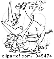 Royalty Free RF Clip Art Illustration Of A Cartoon Black And White Outline Design Of A Mad Business Rhino Blowing His Collar