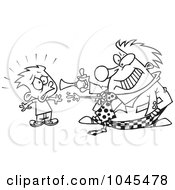 Poster, Art Print Of Cartoon Black And White Outline Design Of A Clown Scaring A Boy
