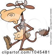 Royalty Free RF Clip Art Illustration Of A Cartoon Cow Wearing A Bell And Walking Upright