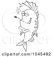 Poster, Art Print Of Cartoon Black And White Outline Design Of A Cool Fish Chewing On Straw