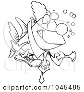 Poster, Art Print Of Cartoon Black And White Outline Design Of A Clown Fish Holding A Horn
