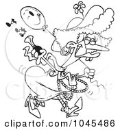 Poster, Art Print Of Cartoon Black And White Outline Design Of A Female Clown With A Horn
