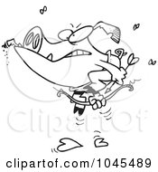 Royalty Free RF Clip Art Illustration Of A Cartoon Black And White Outline Design Of A Cupid Pig Smoking A Cigar
