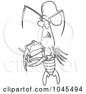 Cartoon Black And White Outline Design Of A Chef Crawdad Using A Mixing Bowl
