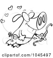 Poster, Art Print Of Cartoon Black And White Outline Design Of A Flying Cupid Pig