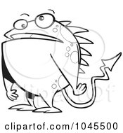 Royalty Free RF Clip Art Illustration Of A Cartoon Black And White Outline Design Of A Monster With Spikes