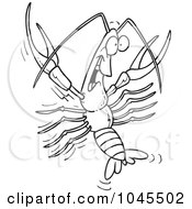 Royalty Free RF Clip Art Illustration Of A Cartoon Black And White Outline Design Of A Happy Crawdad by toonaday