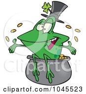 Royalty Free RF Clip Art Illustration Of A Cartoon St Patricks Day Frog On A Pot Of Gold