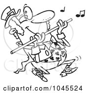 Poster, Art Print Of Cartoon Black And White Outline Design Of A St Patricks Day Leprechaun Playing A Flute
