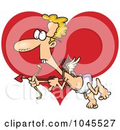 Royalty Free RF Clip Art Illustration Of A Cartoon Goofy Cupid Over A Heart by toonaday