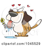 Cartoon Drooling Dog Holding A Flower