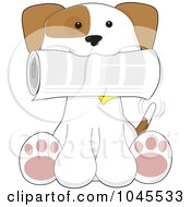 Puppy Sitting With A Newspaper And Wagging His Tail by Maria Bell