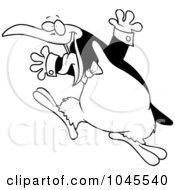 Poster, Art Print Of Cartoon Black And White Outline Design Of A Happy Penguin Wearing A Bow