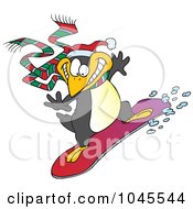 Royalty Free RF Clip Art Illustration Of A Cartoon Snowboarding Penguin