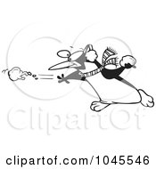 Royalty Free RF Clip Art Illustration Of A Cartoon Black And White Outline Design Of A Penguin Throwing A Snow Ball