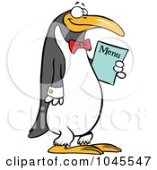 Poster, Art Print Of Cartoon Waiter Penguin Holding A Menu