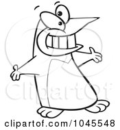 Royalty Free RF Clip Art Illustration Of A Cartoon Black And White Outline Design Of A Welcoming Penguin