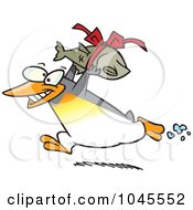 Poster, Art Print Of Cartoon Penguin Carrying A Fish Gift