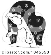 Poster, Art Print Of Cartoon Black And White Outline Design Of A Penguin In The Snow