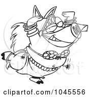 Cartoon Black And White Outline Design Of A Belly Dancing Pig