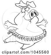 Royalty Free RF Clip Art Illustration Of A Cartoon Black And White Outline Design Of A Ballet Pig by toonaday