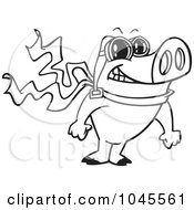 Poster, Art Print Of Cartoon Black And White Outline Design Of A Pilot Pig Posing