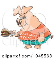 Poster, Art Print Of Cartoon Pig Carrying A Sandwich
