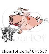 Poster, Art Print Of Cartoon Pig Pushing A Shopping Cart