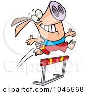 Poster, Art Print Of Cartoon Pig Leaping Over A Hurdle