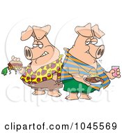 Royalty Free RF Clip Art Illustration Of Cartoon Two Hogs Pigging Out