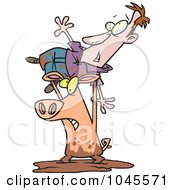 Royalty Free RF Clip Art Illustration Of A Cartoon Pig Wrestling A Man In The Mud by toonaday