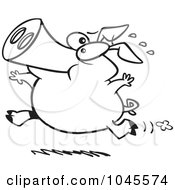 Poster, Art Print Of Cartoon Black And White Outline Design Of A Pig Running