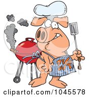 Poster, Art Print Of Cartoon Bbq Pig Wearing A Pig Out Apron
