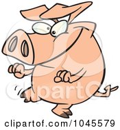 Royalty Free RF Clip Art Illustration Of A Cartoon Pig Doing A Happy Dance