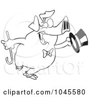 Poster, Art Print Of Cartoon Black And White Outline Design Of A Dancing Pig Performing