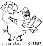 Poster, Art Print Of Cartoon Black And White Outline Design Of A Pig Holding A March 1st Calendar