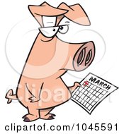 Royalty Free RF Clip Art Illustration Of A Cartoon Pig Holding A Calendar