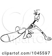 Cartoon Black And White Outline Design Of A Bird On A Pointer Dogs Tail