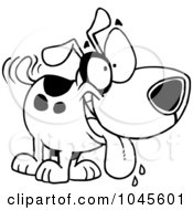 Poster, Art Print Of Cartoon Black And White Outline Design Of A Drooling Happy Dog