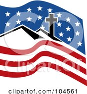 Poster, Art Print Of Cross On A Hill Over An American Flag