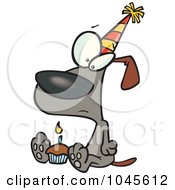 Cartoon Lonely Birthday Dog With A Cupcake