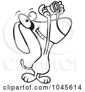 Poster, Art Print Of Cartoon Black And White Outline Design Of A Photographer Dog