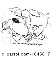 Royalty Free RF Clip Art Illustration Of A Cartoon Black And White Outline Design Of A Schnauzer Dog Fetching A Newspaper by toonaday