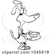 Poster, Art Print Of Cartoon Black And White Outline Design Of A Hungry Dog Pleading For Food