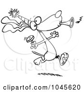 Royalty Free RF Clip Art Illustration Of A Cartoon Black And White Outline Design Of A Party Dog With Noise Makers