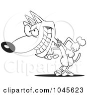 Poster, Art Print Of Cartoon Black And White Outline Design Of A Psychotic Dog Holding A Bone