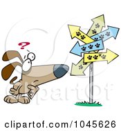 Poster, Art Print Of Cartoon Lost Dog Staring At Paw Print Signs
