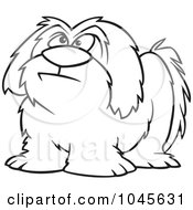 Poster, Art Print Of Cartoon Black And White Outline Design Of A Shaggy Dog