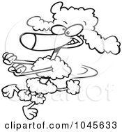 Poster, Art Print Of Cartoon Black And White Outline Design Of A Poodle Doing A Happy Dance
